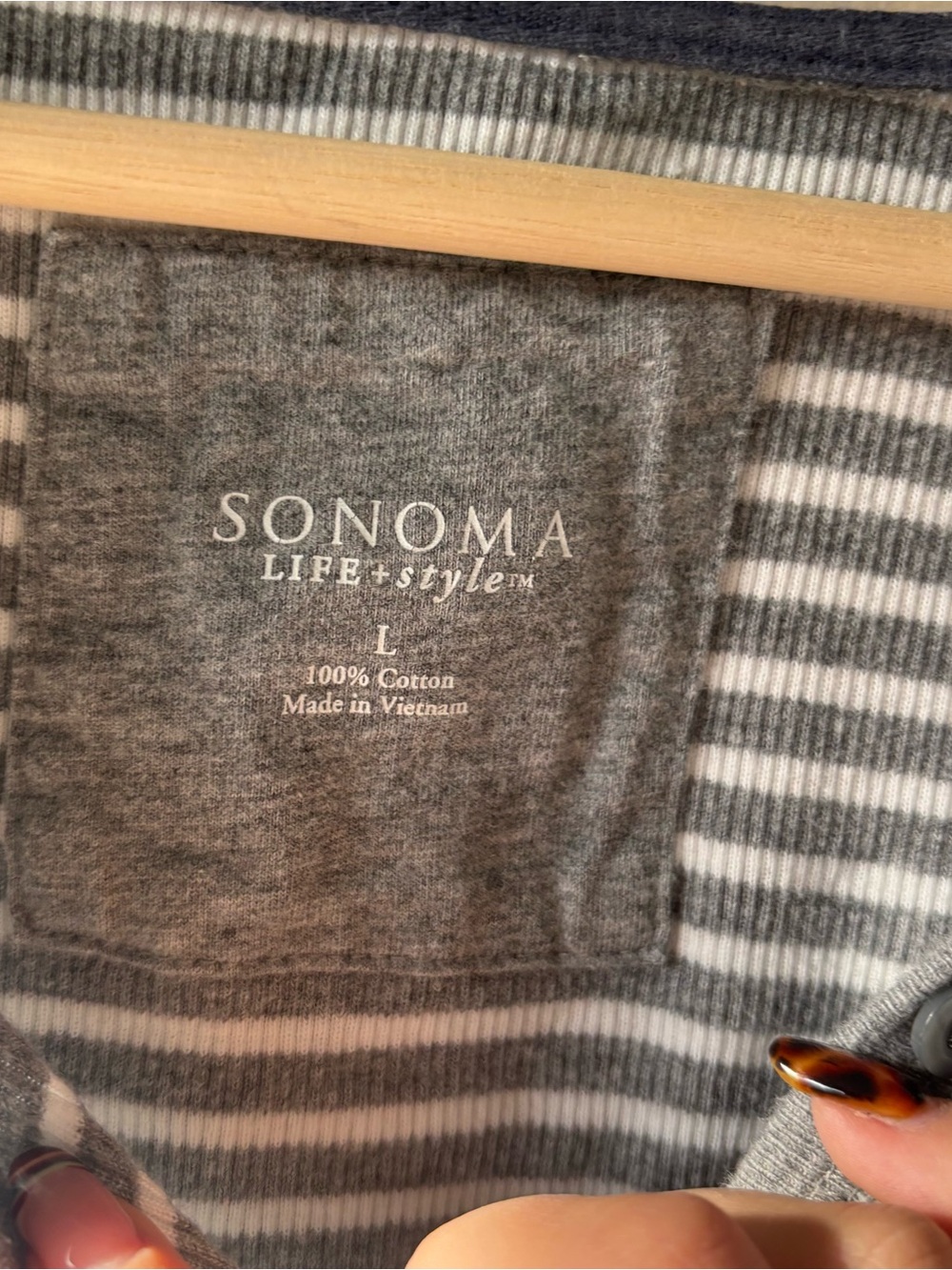 Sonoma Gray & White Striped Hooded Henley Sweater - Picture 3 of 8